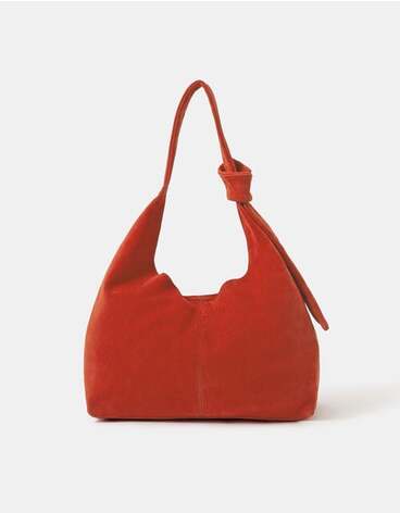 Slouchy Knot Leather Shoulder Bag Orange