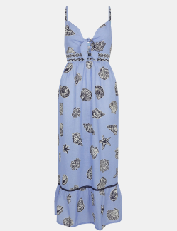 Shell Print Midi Dress Blue