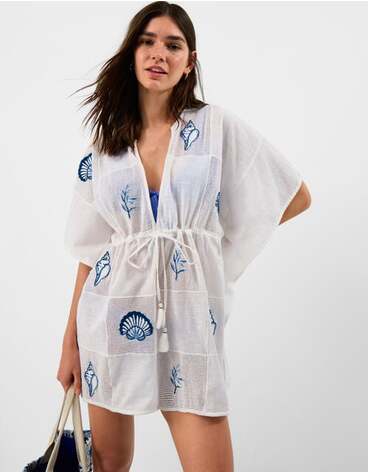 Shell Patchwork Mini Kaftan Ivory