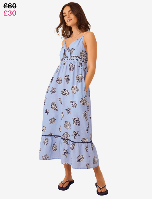 Shell Print Midi Dress Blue