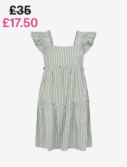 Gingham Print Frill Mini Dress Green