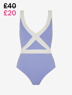 Contrast Textured Shaping Swimsuit Blue