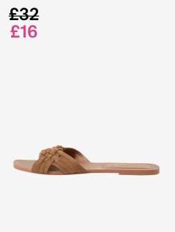 Woven Leather Slide Sandals Tan