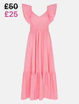 Ruffle Cotton Midi Dress Pink