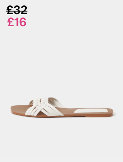 Woven Leather Slide Sandals White