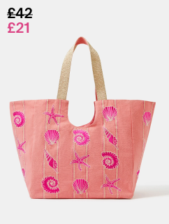 Seashell Embroidered Beach Bag