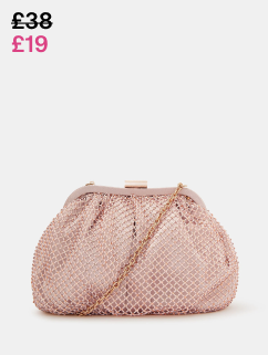 Sequin Clip Frame Clutch Bag Pink