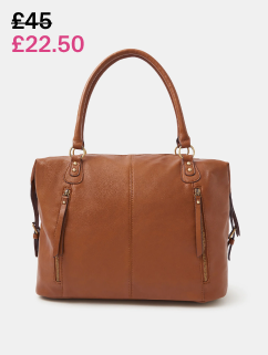 Double Zip Shoulder Bag Tan