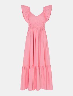 Ruffle Cotton Midi Dress Pink