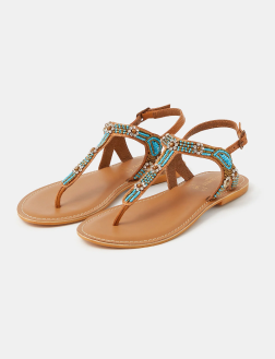 Beaded Flower Sandals Blue