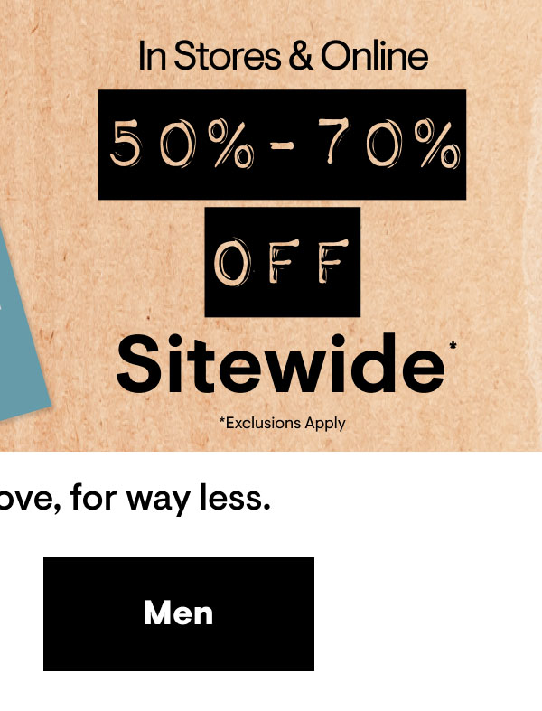 In Store & Online: Shop 50-70% Off Men's Apparel Sitewide 