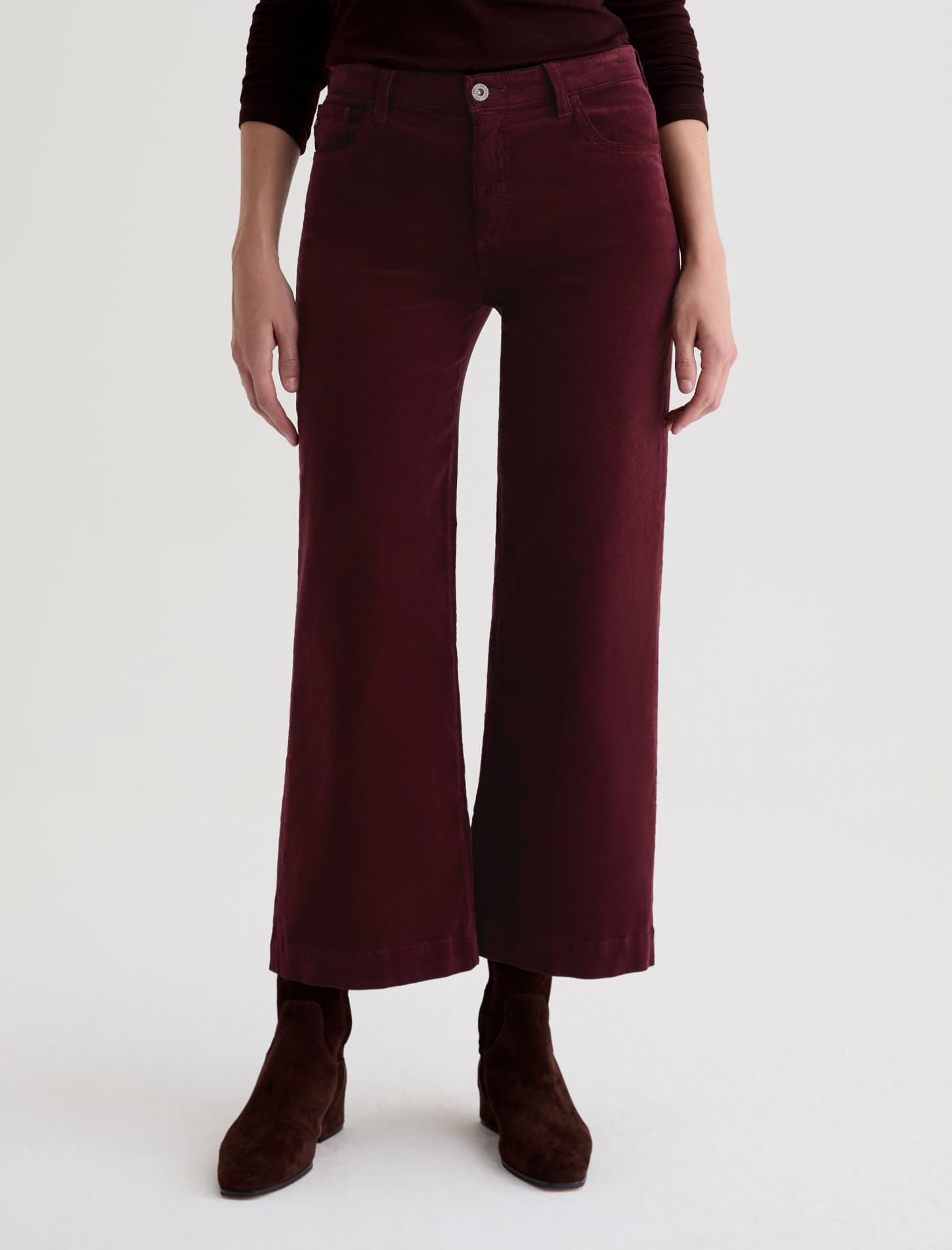 Saige Wide Leg Crop Corduroy in Winery