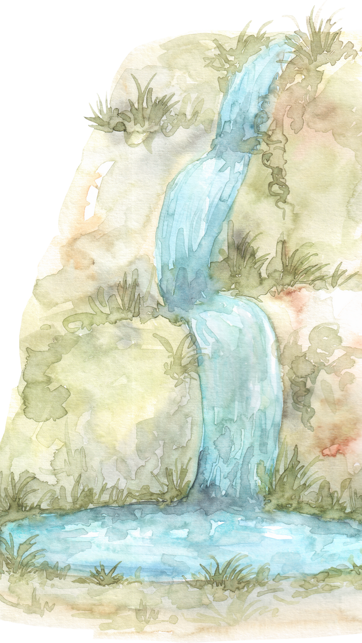 Watercolor painting of waterfall