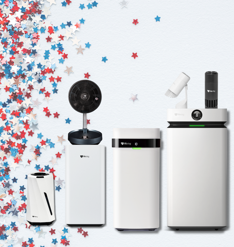Image of Airdog Product next to patriotic confetti colors