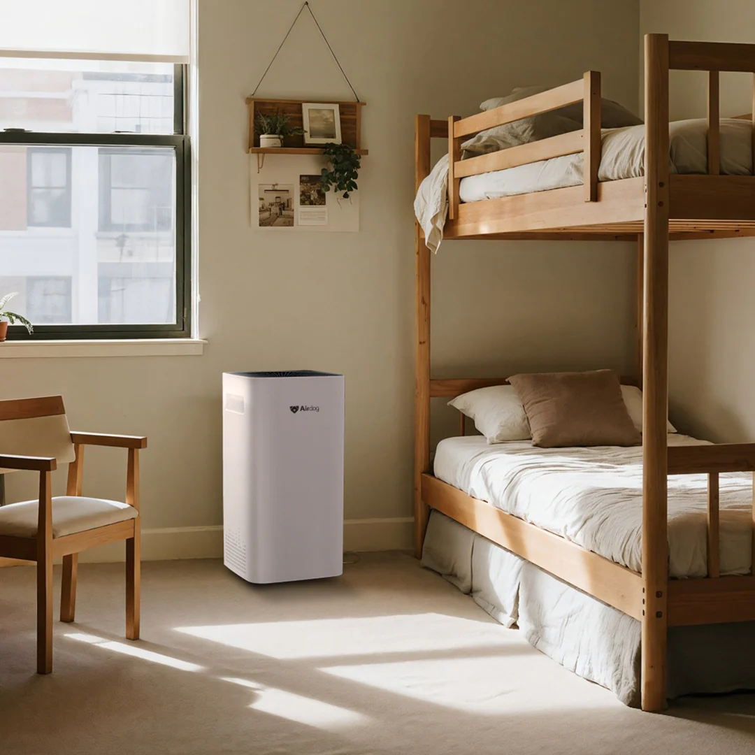 Airdog X3 Air Purifier in a dorm room with bunk beds