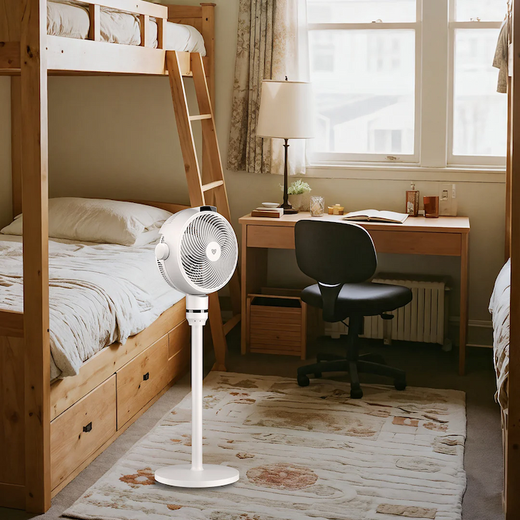 Airdog Smart Circulating Fan in a dorm room with bunk beds