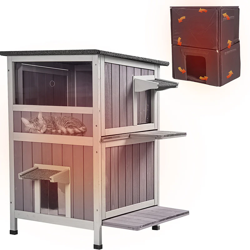 Insulated Two-Storey Cat House for Winter | Warm Liner Inside
