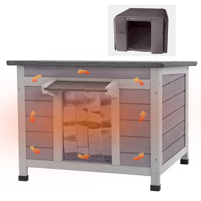 Insulated Wooden Cat House with Soft Liner           