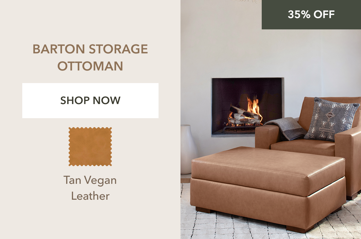 Barton Storage Ottoman - Tan Vegan Leather