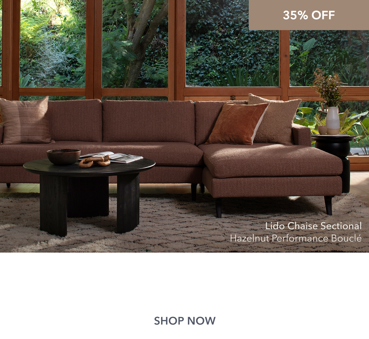 Lido Chaise Sectional - Hazelnut Performance Bouclé. 35% OFF - Soft contours in an elegant silhouette