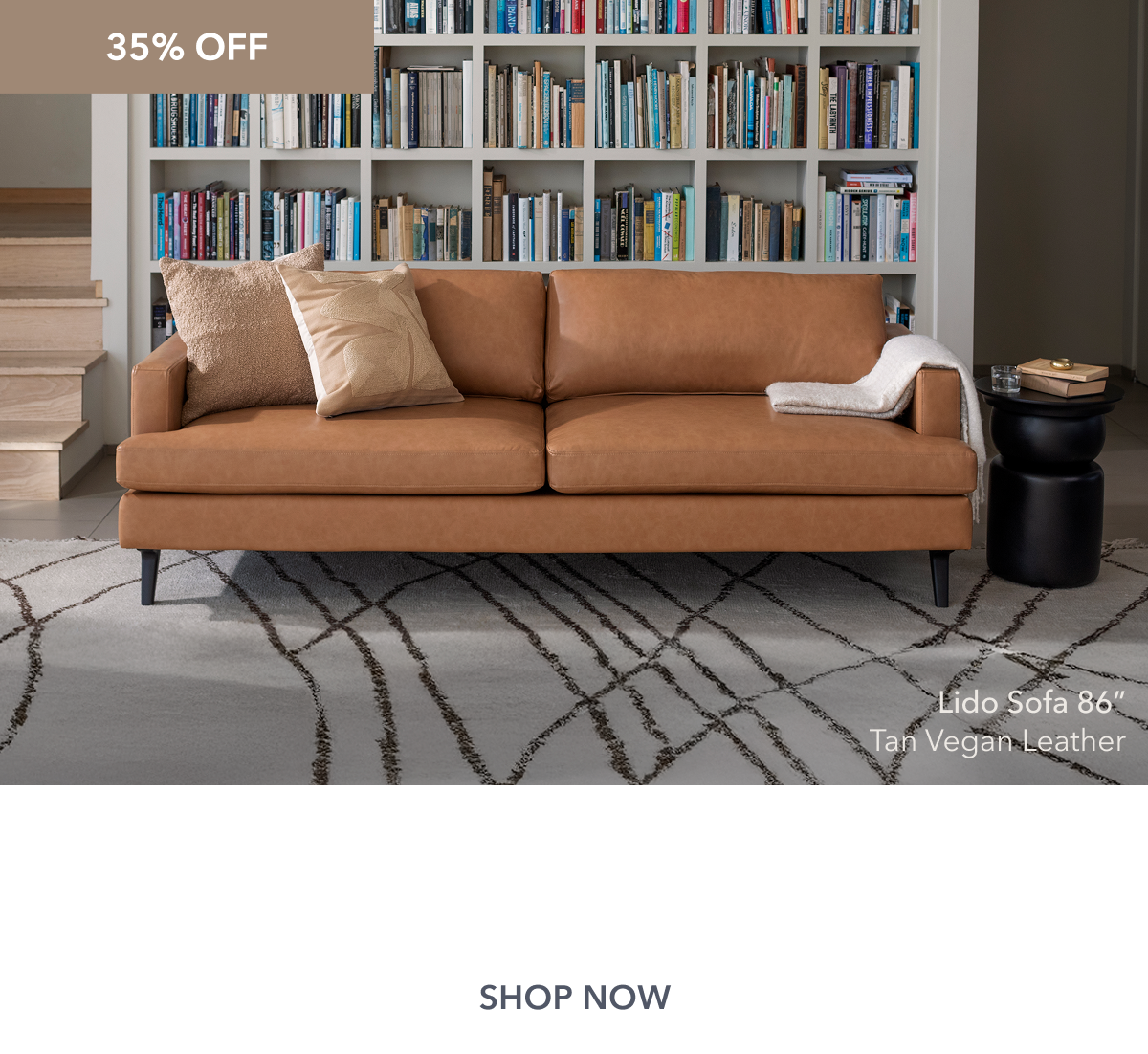 Lido Sofa 86" - Tan Vegan Leather - 35% OFF - Sleek style with inviting comfort