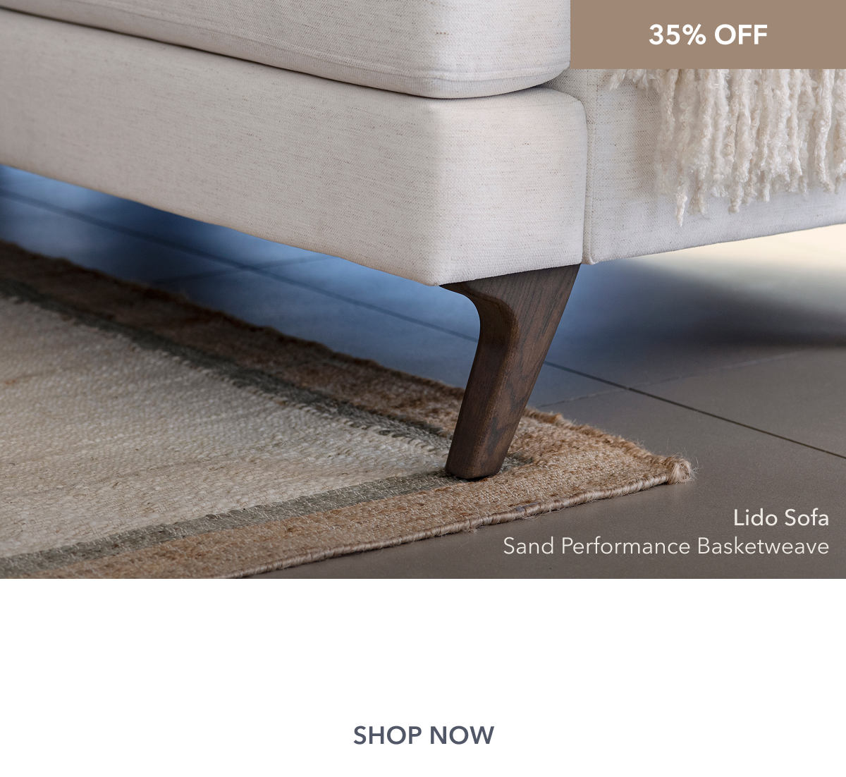 Lido Sofa - Sand Performance Basketweave. 35% OFF - Details that refine its presence