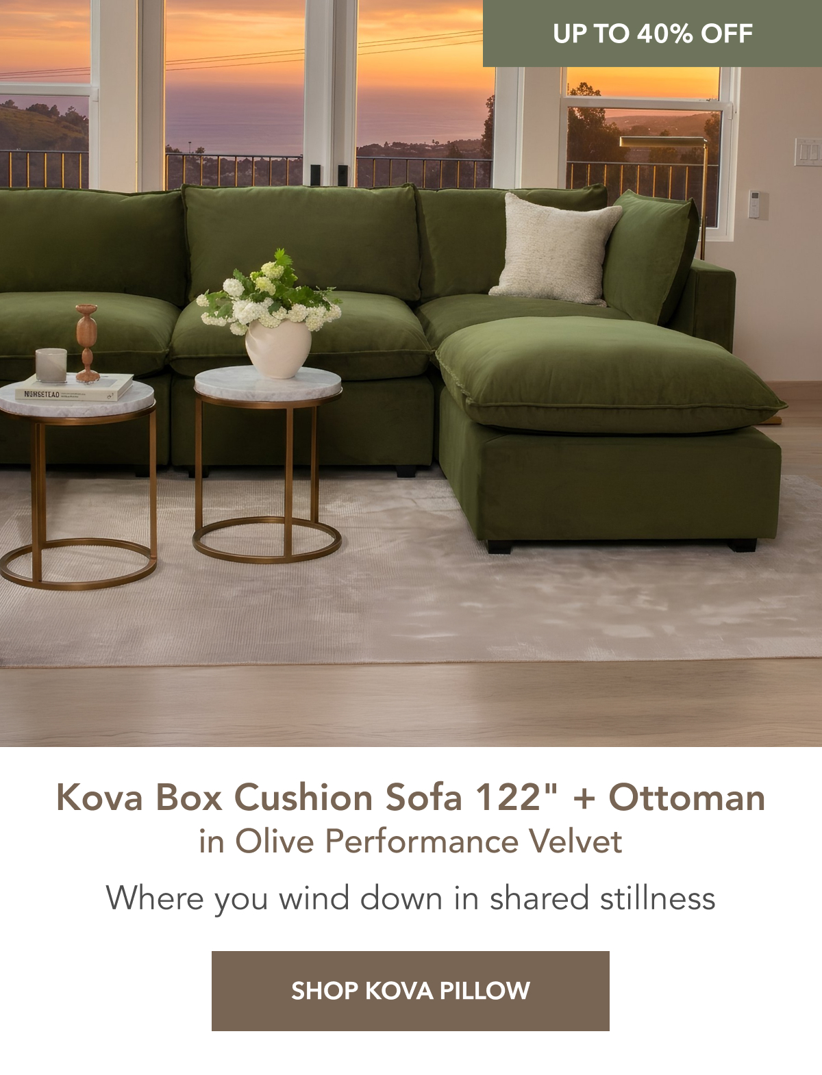 Kova Box Cushion Sofa 122" + Ottoman