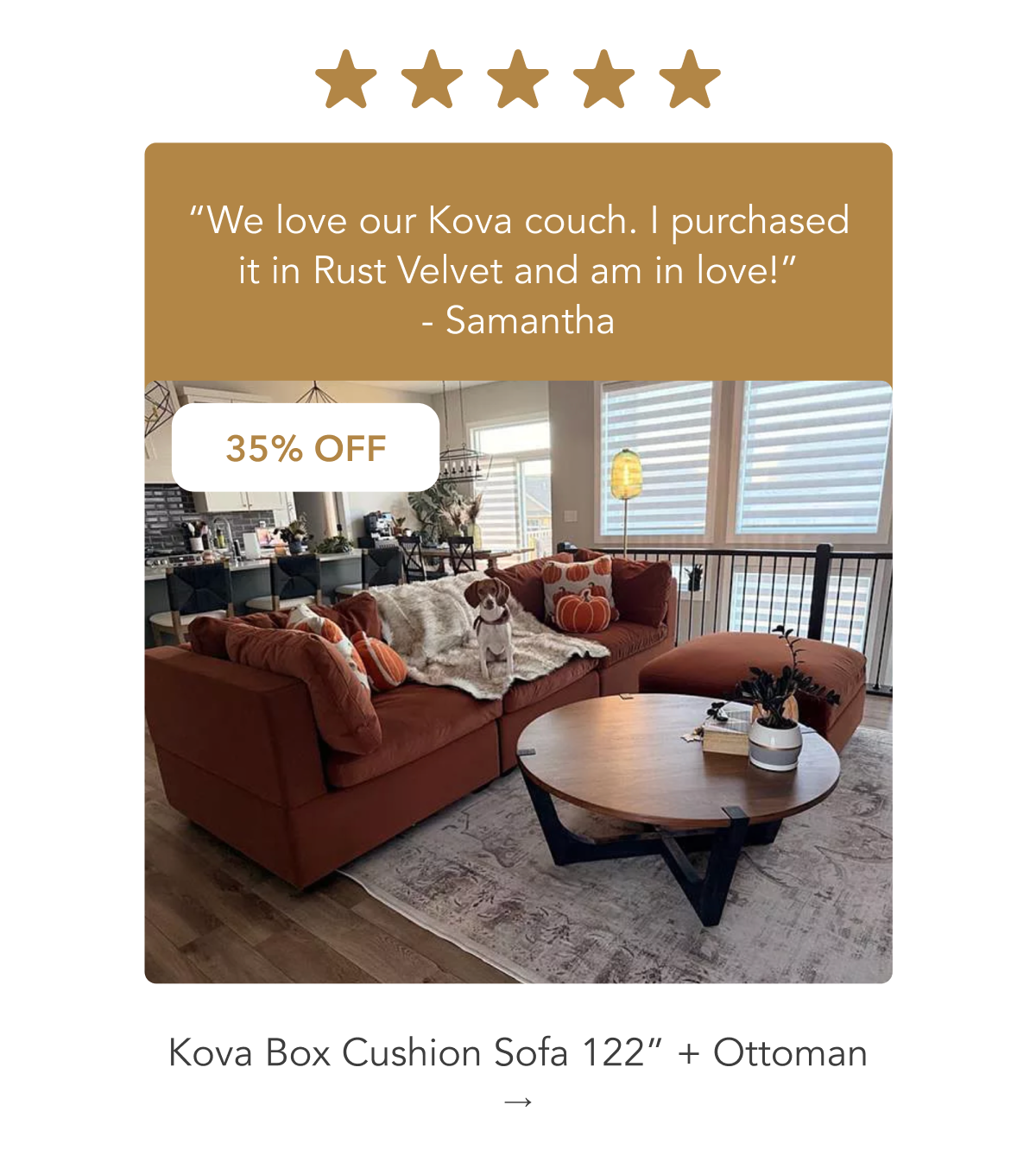Kova Box Cushion Sofa 122” + Ottoman