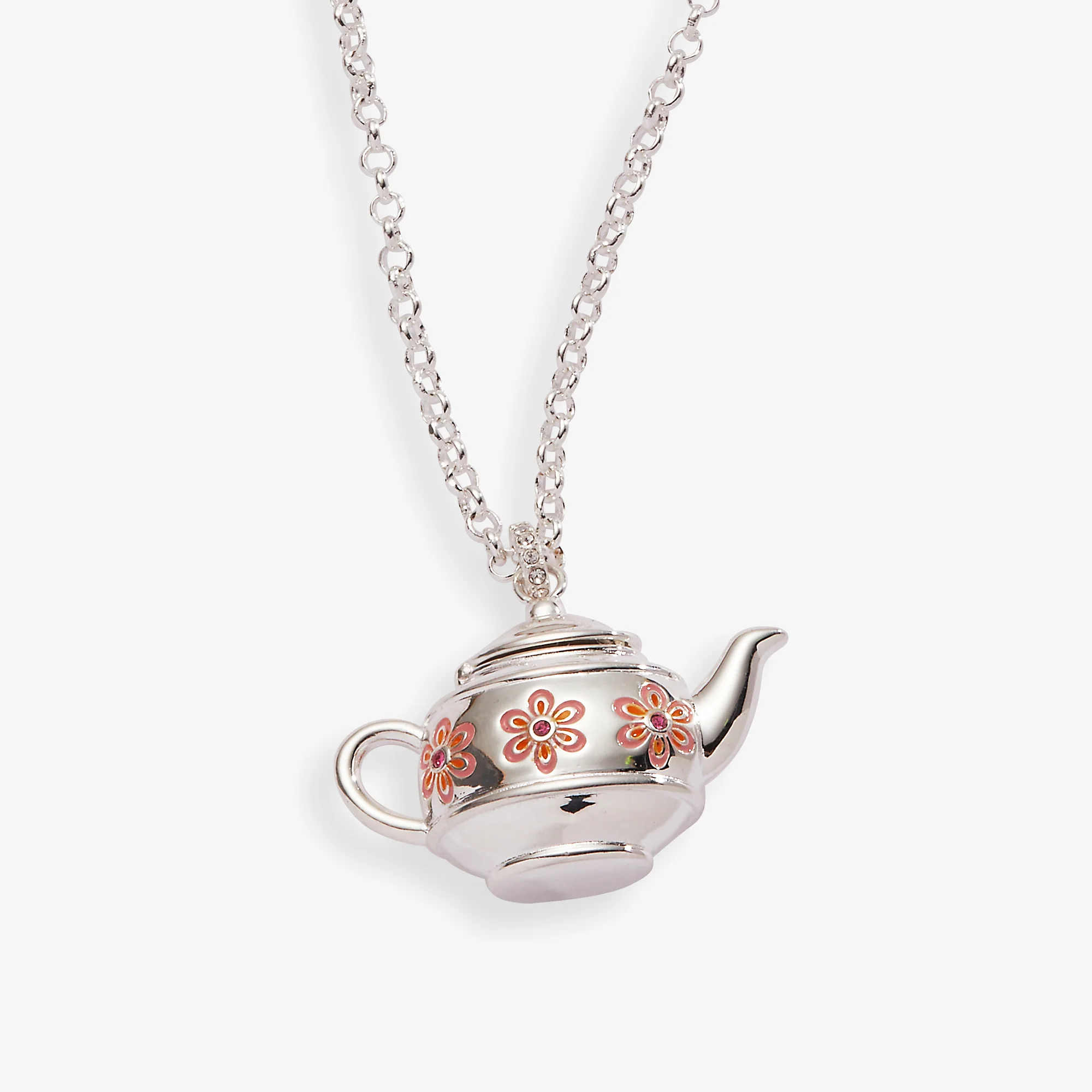Image of Floral Teapot Locket Pendant Necklace