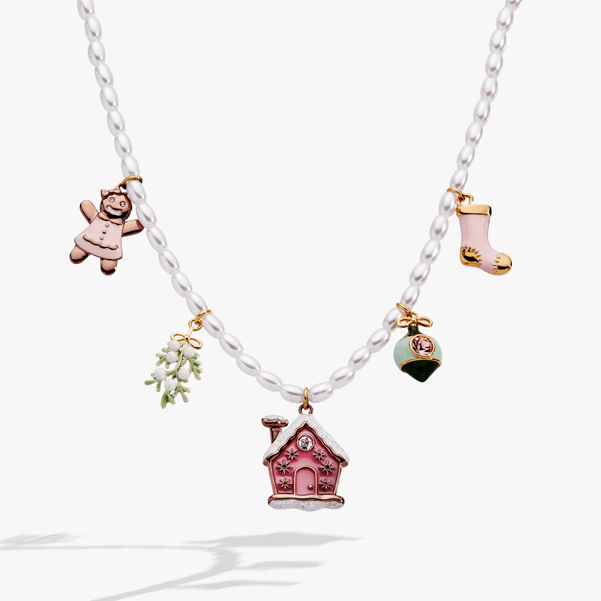 Image of Pink Christmas Beaded Charm Necklace