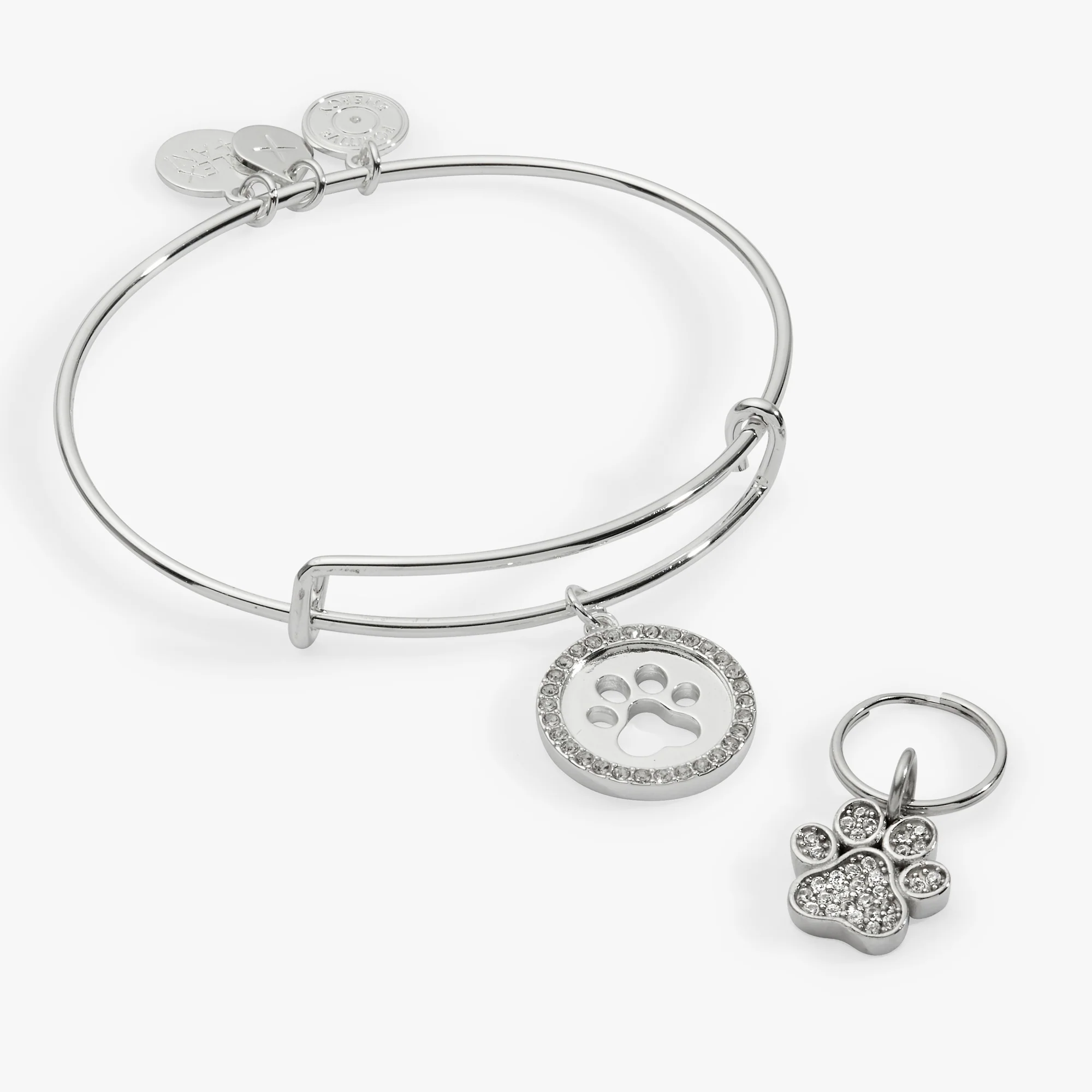 Image of Paw Print Bangle & Pet Collar Charm Set of 2