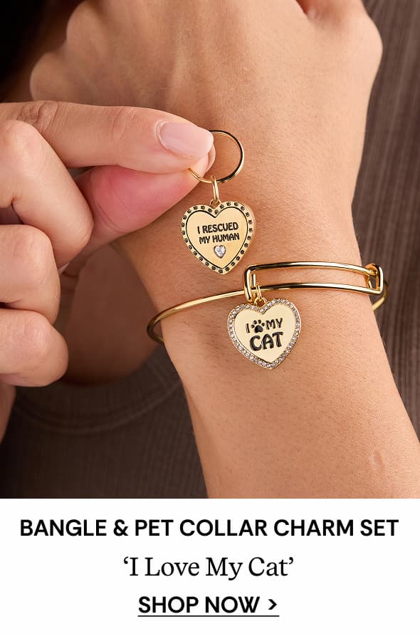 Shop 'I Love My Cat' Bangle & Pet Collar Charm Set of 2