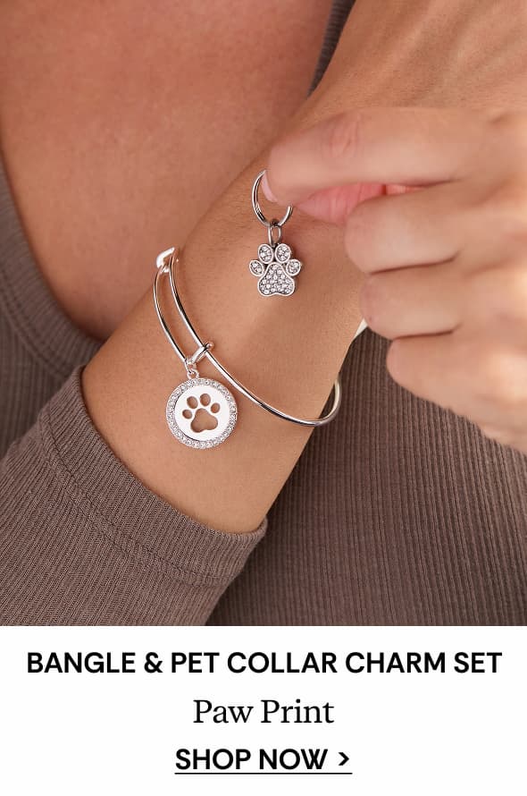 Shop Paw Print Bangle & Pet Collar Charm Set of 2
