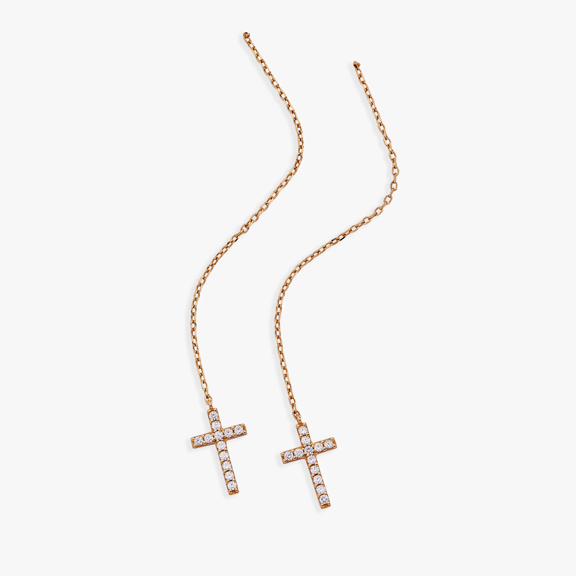Image of Delicate Pave Cross Threader Earrings