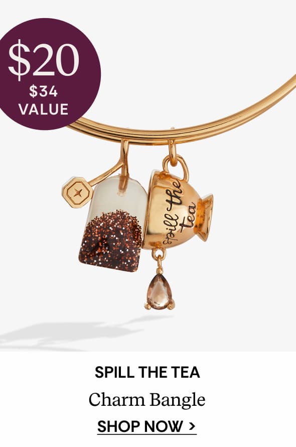 'Spill the Tea' Cup & Tea Bag Charm Bangle | Shop Now