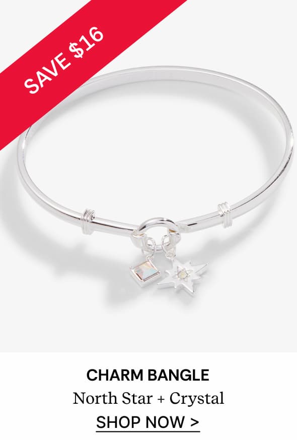 North Star + Crystal Charm Clip Bangle | Shop Now