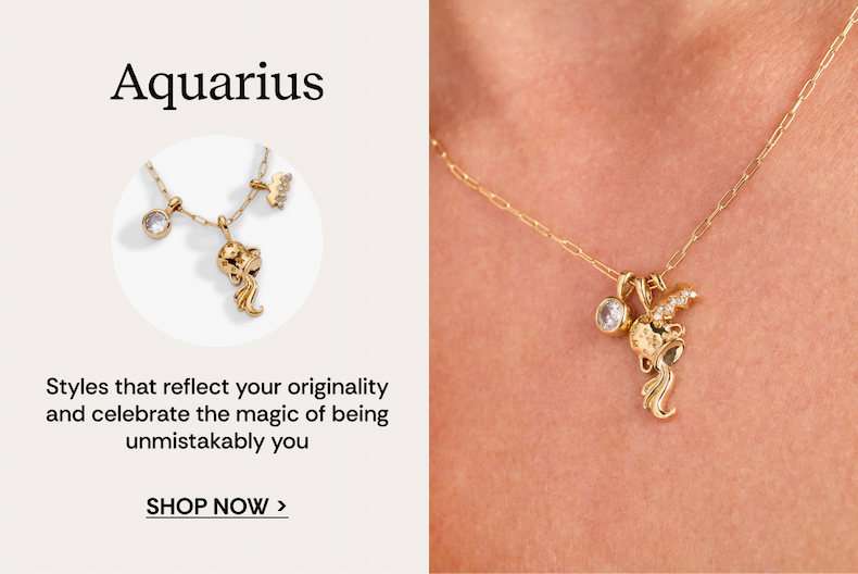 Aquarius Zodiac Charm Cluster Necklace
