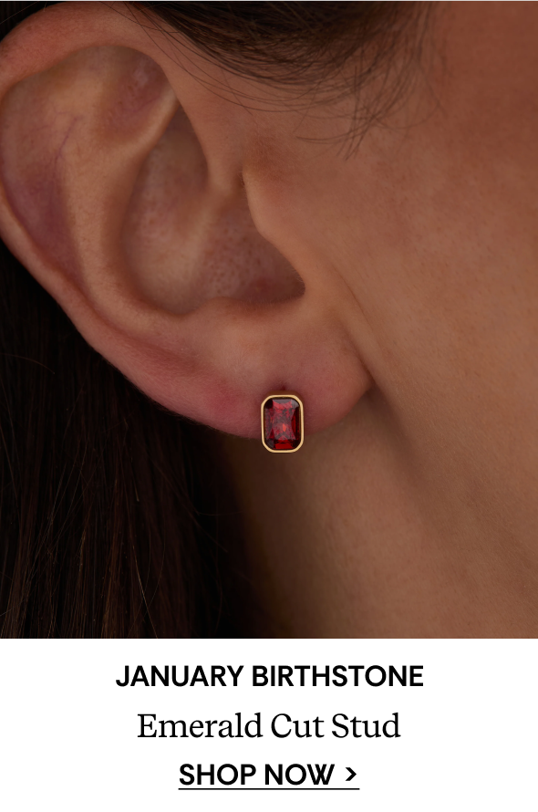 January Emerald-Cut Birthstone Stud