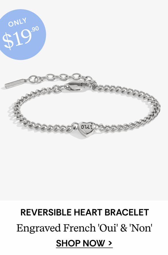 Shop Engraved French 'Oui' & 'Non' Reversible Heart Bracelet