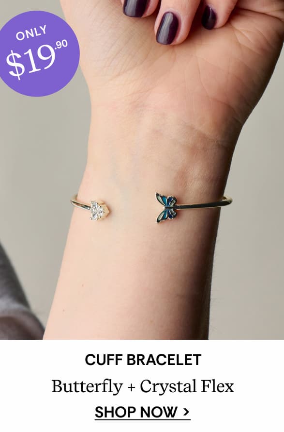 Shop Butterfly + Crystal Flex Cuff Bracelet