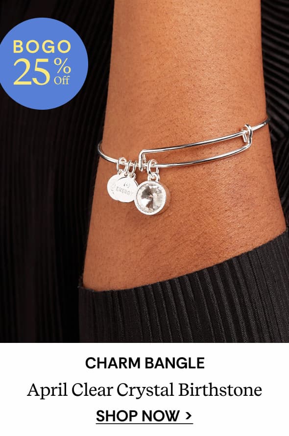 Shop April Clear Crystal Birthstone Charm Bangle
