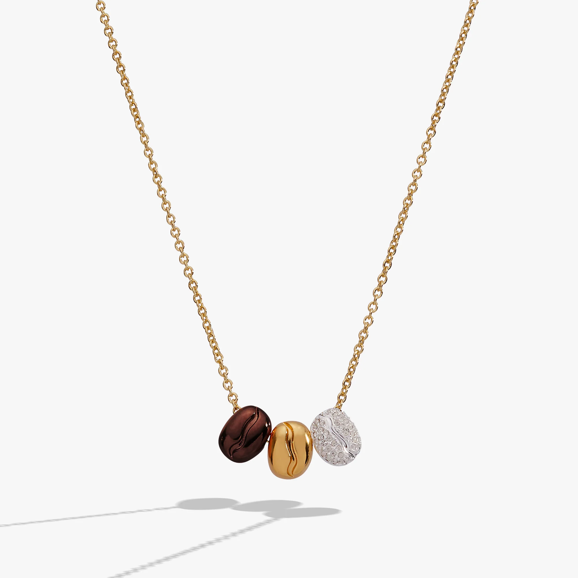 Image of Coffee Bean 'Happiness, Wealth, Health' Engraved Pendant Necklace