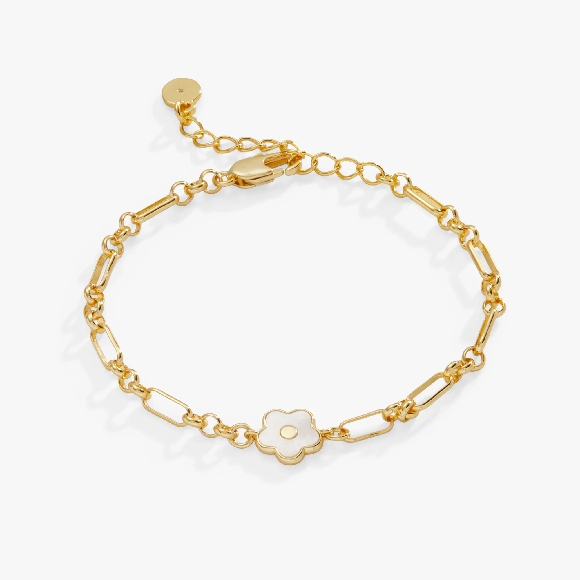 Image of Mother Of Pearl Daisy Charm Chain Bracelet