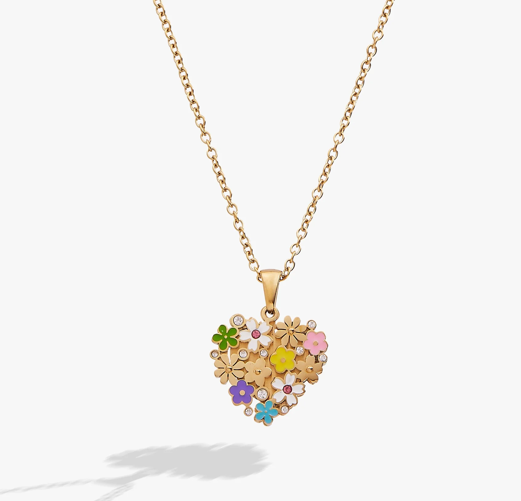 Image of Blossoming Flowers Enamel Locket Pendant Necklace