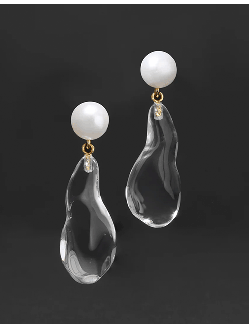 Liquid Lucite Freshwater Pearl Drop Earring- Clear
