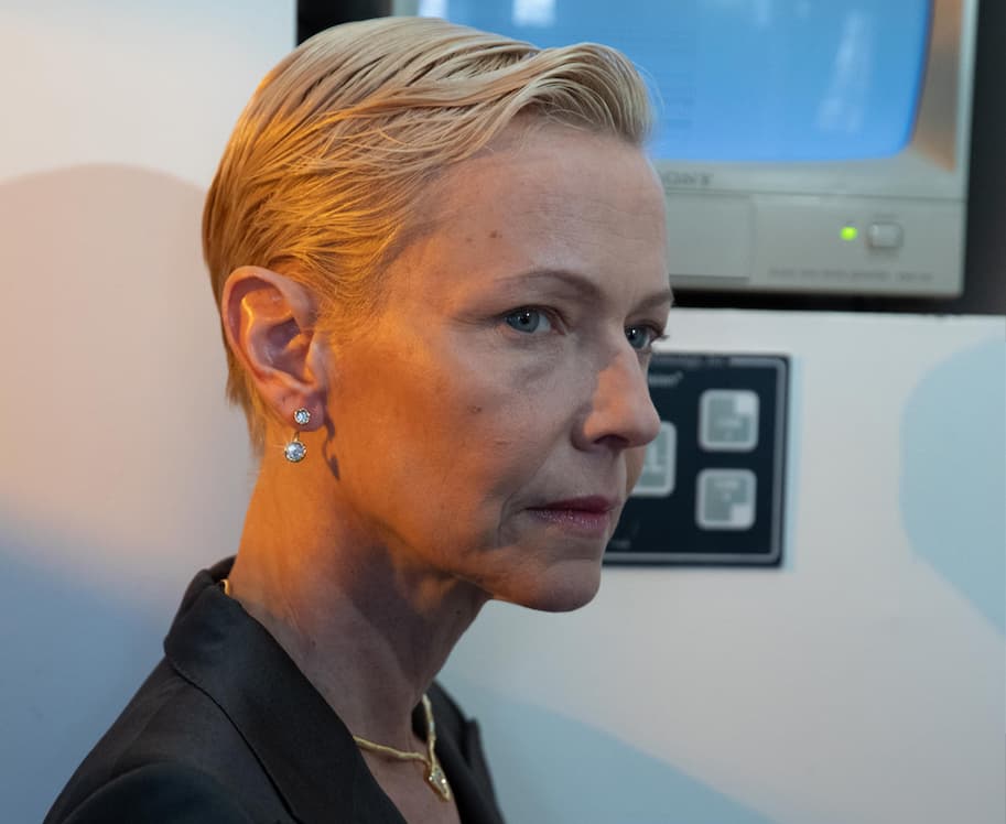 Model wearing Asterales Front Back Earring
