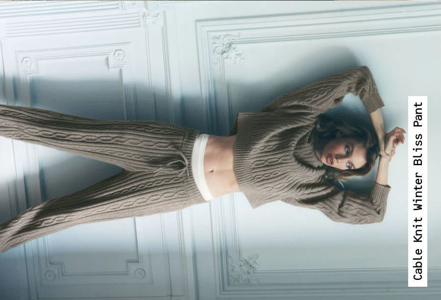cable knit winter bliss pant - light cocoa