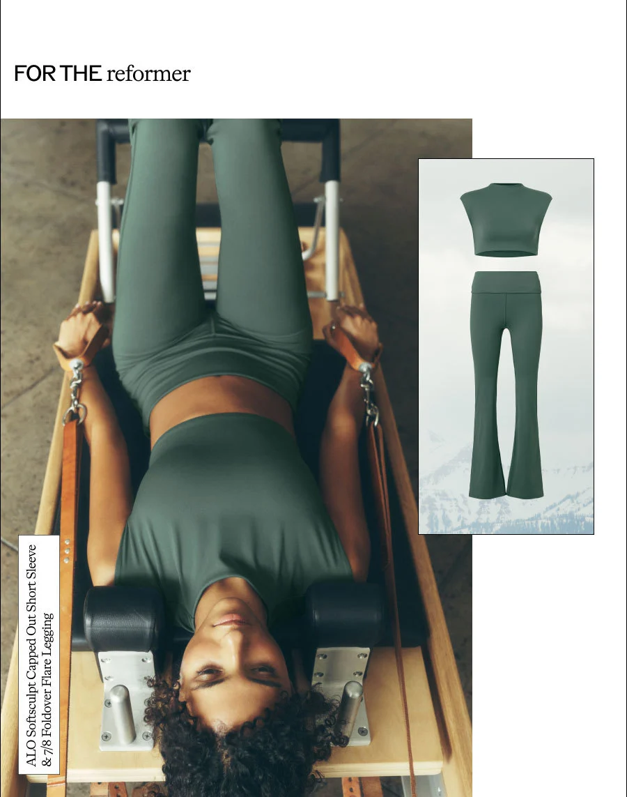 FOR THE REFORMER. ALO SOFTSCULPT CAPPED OUT SHORT SLEEVE & 7/8 FOLDOVER FLARE LEGGING