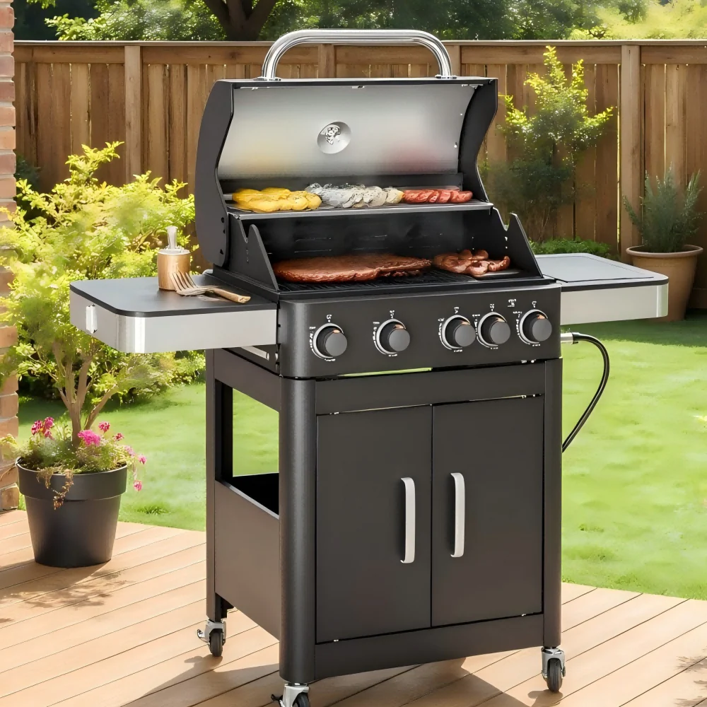 Image of Captiva Designs 4-Burner Outdoor Propane Gas BBQ Grill with Side Burner