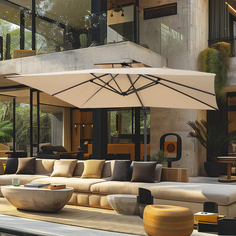 Image of PHI VILLA 10ft Patio Cantilever Umbrellas with Double-top and 360-Degree Rotation